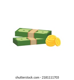 Vector dollar bank note and coin, icon illustrations and vector