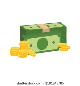 Vector dollar bank note and coin, icon illustrations and vector