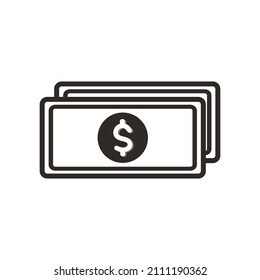 Vector dollar bank note, icon illustrations in black flat design on white background