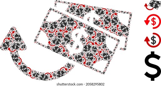 Vector dollar banknotes refund fractal is composed of random fractal dollar banknotes refund pictograms. Recursion combination of dollar banknotes refund.