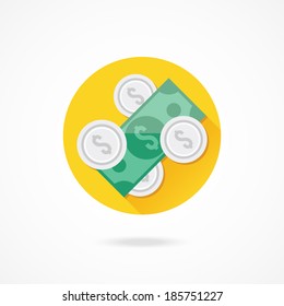 Vector Dollar Bill and Coins Icon