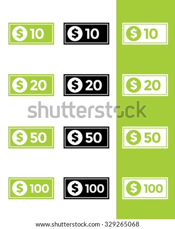 Vector Dollar Bill Set in Various Denominations