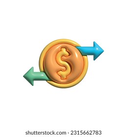 Vector Dollar Coin exchange concept with arrows on white background. Currency exchange and payment concept. High quality 3D render