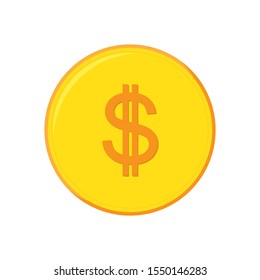 Vector Dollar coin icon. Gold symbol of dollar. Vector Dollar coin icon isolated. Money concept