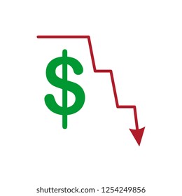 Vector dollar decreasing sign icon symbol