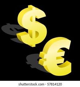 Vector dollar and euro signs.