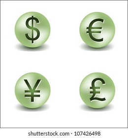 Vector dollar, euro, yen and pound buttons