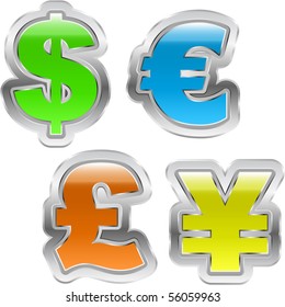 Vector dollar, euro, yen and pound icon set.