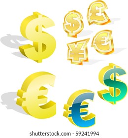 Dólar vectorial, euro, yen e iconos de la libra.