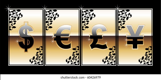 Vector dollar, euro, yen and pound signs