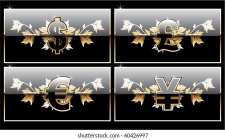 Vector dollar, euro, yen and pound signs