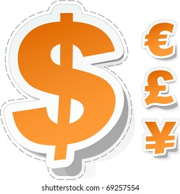 Vector Dollar, Euro, Yen And Pound Stickers.