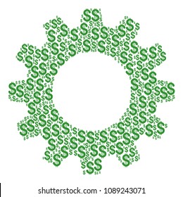Vector dollar icons are combined into gear illustration. Service design concept constructed from dollar pictograms.