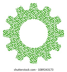 Vector dollar icons are formed into gear wheel illustration. Industrial design concept constructed of dollar components.