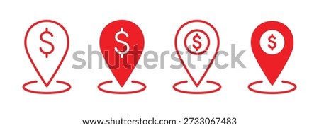 Vector Dollar Location Pin Icon Set