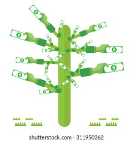vector Dollar money hand tree green with icons Currency on white background