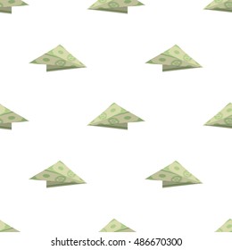 Vector Dollar Paper Concept Plane Seamless Pattern on White Background. American Banknotes. Cash Money. US Currency
