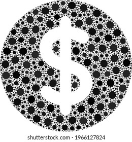 Vector dollar price coronavirus mosaic icon designed for health care posters. Dollar price mosaic is designed with randomized coronavirus infection icons.