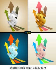 Vector dollar sign arrows for business concepts with  icons / can use for info-graphic / loop business report or plan / modern template / education template / business brochure /  system diagram