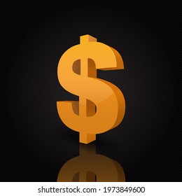 vector dollar sign with black background. 3D effect dollar vector symbol illustration.