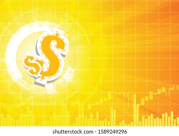 Vector : Dollar sign with business graph on orange background