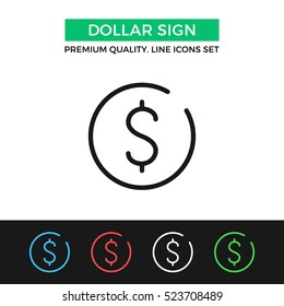 Vector Dollar Sign Icon. Premium Quality Graphic Design. Modern Signs, Outline Symbols Collection, Simple Thin Line Icons Set For Websites, Web Design, Mobile App, Infographics