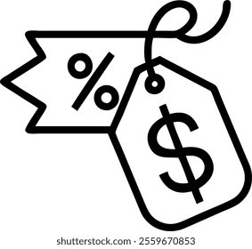 Vector of a dollar sign intertwined with a discount tag concept as A sleek vector illustration of a dollar sign elegantly intertwined with a discount tag isolated on white. Ideal for infographics on f