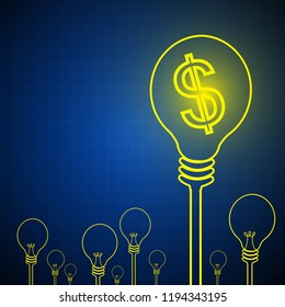 Vector : Dollar sign in light bulb on blue background