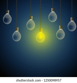 Vector : Dollar sign in lightbulb on blue background