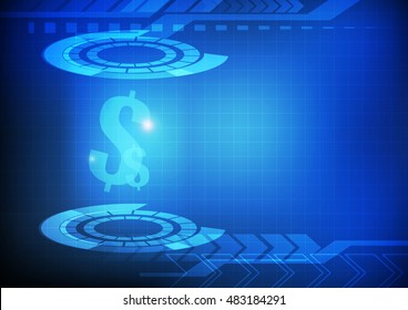Vector : Dollar signs on abstract circle and arrow on blue background