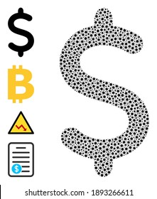 Symbolkomposition des VektorDollars mit Koronavirus. Das Dollar-Symbol-Mosaik wird mit winzigen Koronavirus-Pathogenicons erstellt. Das Bild wird für Arztanwendungen erstellt.