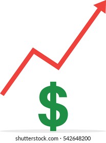 Vector dollar symbol with red arrow moving up.