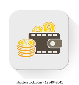 vector dollar wallet icon. Flat illustration of money. money dollar coins isolated on white background. saving money sign symbol