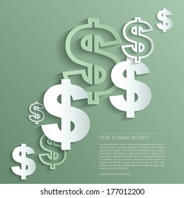 Vector dollars sign on green background.