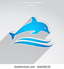 Vector dolphin flat icon illustration.