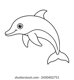 Vector of dolphin illustration coloring page for kids