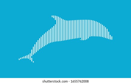 Vector of dolphin line art isolated on a sea color background.