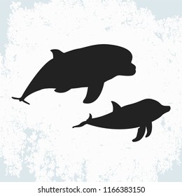vector dolphin, sea icon, clever animal, jumping fish, print on tile, template