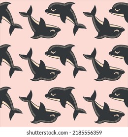 Vector dolphin seamless pattern background. Perfect for fabric, scrapbooking, wallpaper projects.
