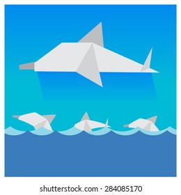 vector dolphins Beautiful blue sky with multicolored waves