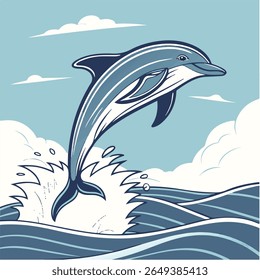 Vector Dolphins line shape silhouette icon illustration 