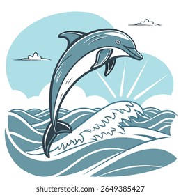 Vector Dolphins line shape silhouette icon illustration 