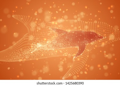 Vector dolphins on a bright background with highlights, dots and lights.