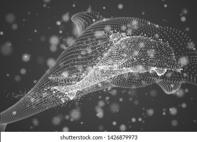 Vector dolphins on a bright background with highlights, dots and lights.