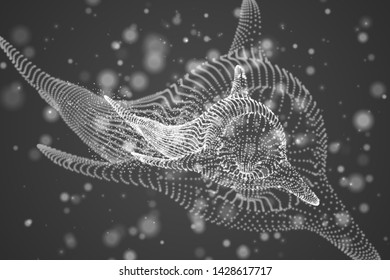 Vector dolphins on a bright background with highlights, dots and lights.