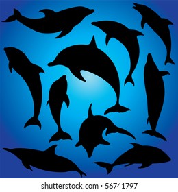 Vector Dolphins. These illustrations are in layer and are easy to edit color.