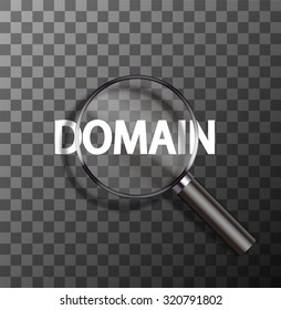 vector domain word in magnifying glass on sample background