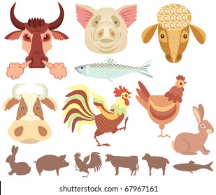 Vector domestic animals on white.