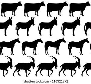 vector domestic animals silhouettes seamless pattern