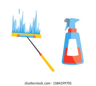 Vector of Domestic housework. Household Cleaning Equipments. Cleaning kit. A set of colorful icon collection isolated on white background